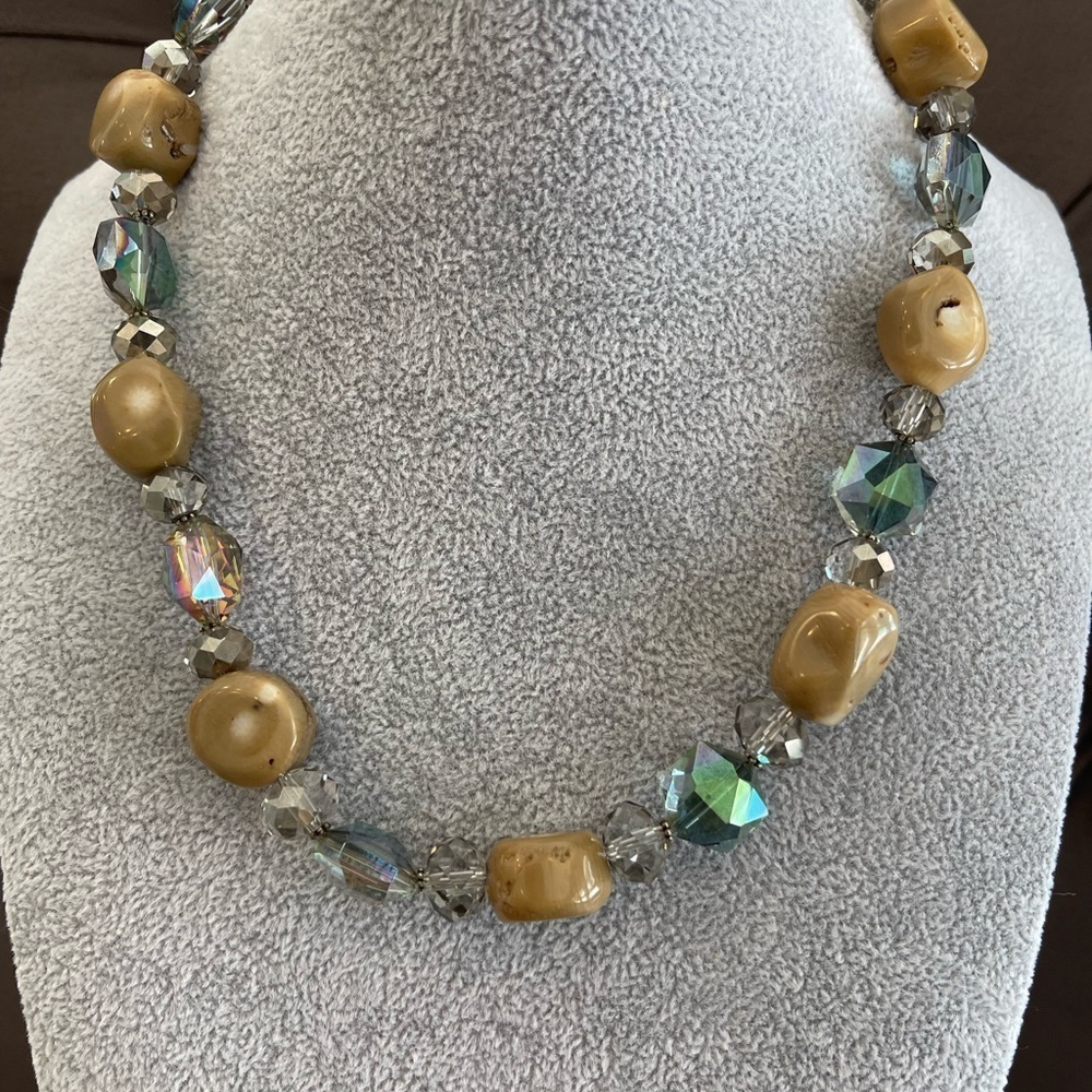 Signed Donna Dressler 925 Necklace AURORA BOREALIS Crystal and Stone Necklace - Picture 1 of 4